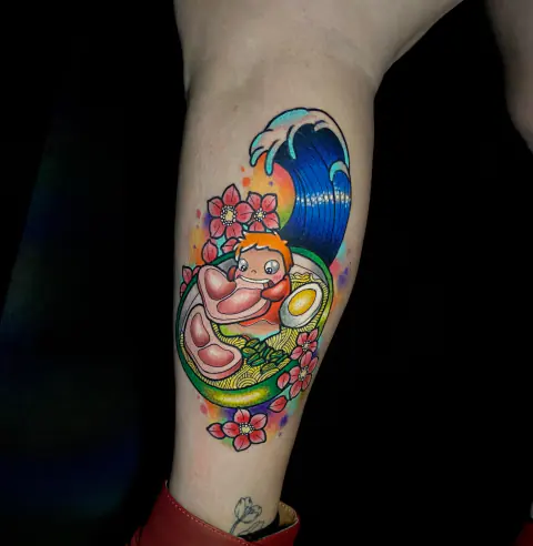 Tatuaje a color inspirado en Ponyo de Studio Ghibli